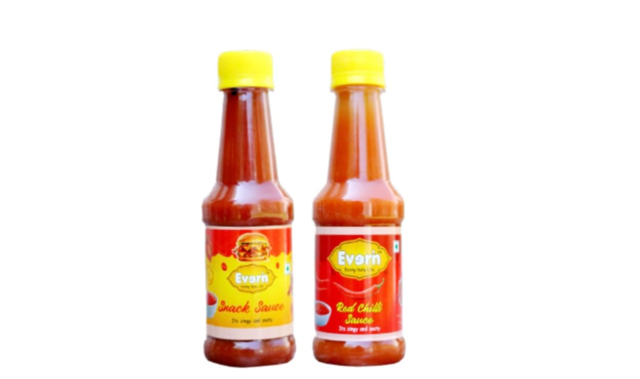 Everin Zingy and Zesty No Onion No Garlic Snack Sauce and Red Chilli Sauce Pack of 2, 200g each