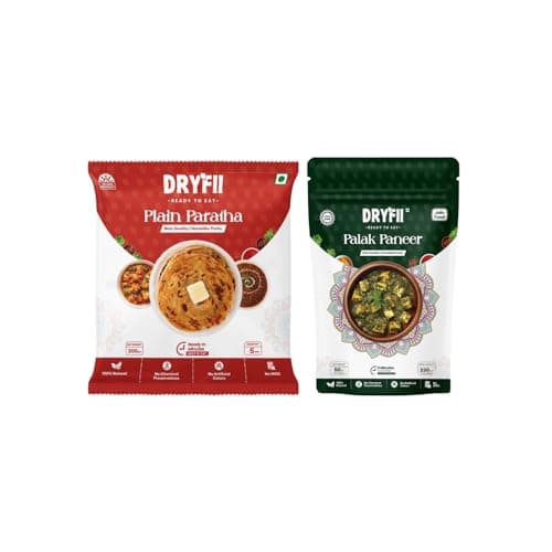 Dryfii Ready to Eat Plain Paratha (5 Pieces, 1 Pack) & Jain Palak Paneer Combo | Freeze Dried | Protein Rich Meal | No Onion No Garlic