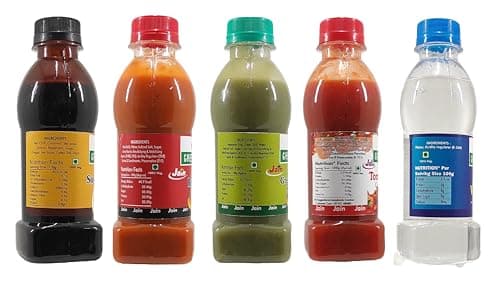 Green Piece Jain Sauce Combo of Soya,Tomato,Green Chilli,Red Chilli and Vinegar (Pack of 5) Sauce (1000 ml) — image 3