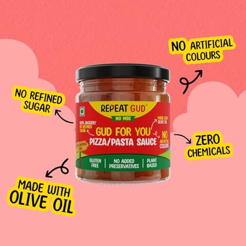 REPEAT GUD Healthy Pizza/Pasta Sauce | 100% Natural Ingredients | No MSG | No GMO | No Refined Sugar, Made With Jaggery | Made With Olive Oil | 100% Chemical & Preservative Free | GUD For Kids | 180 gm — image 3