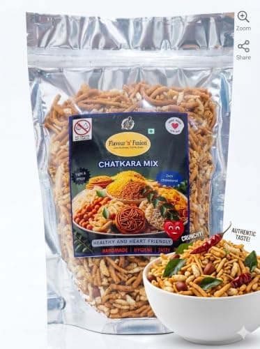 FLAVOUR N FUSION Chatkara Mix Namkeen | Crispy and Crunchy Savoury Snack | NO Onion NO Garlic | Handmade and Hygienically Prepared | No Artificial Colors or Flavours | Freshly Packed | 250 gm