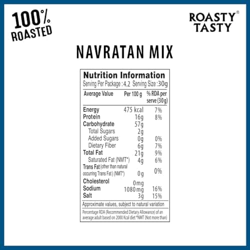 Roasty Tasty Navratan Mix 125g | Healthy Roasted Namkeen with Millets, Peanuts & Dry Fruits | No Palm Oil Snacks & Millet Namkeen | No Added Sugar | Protein-Rich Indian Snack | Guilt-Free Tea Time Mix | Clean Label Snacks for Adults — image 4
