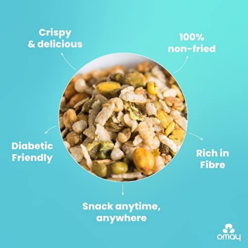 Omay Foods Navratan Mixture, 100g Jar (Pack of 4) | 9 Superfoods | Oil-Free, Roasted Not Fried | Chatpata Namkeen | Millets, Moong & Chickpea | Healthy Snack for Weight Loss | Tea Time Snack — image 3