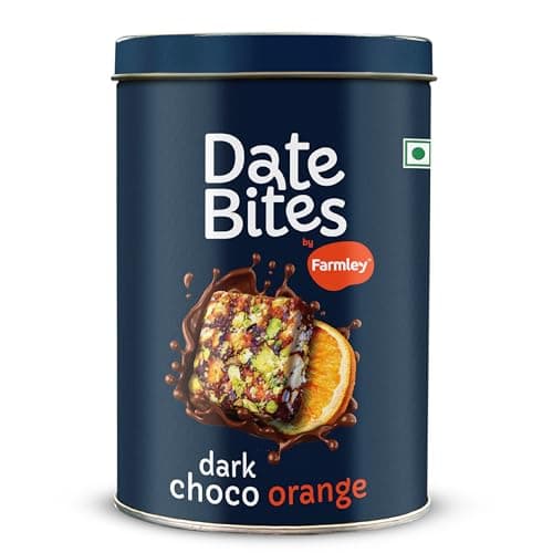 Farmley Dark Choco Orange Date Bites 200g I Dates Barfi Made with Dates,Cocoa Powder,Pista,Cashews,Almonds,Honey,Orange and Pure Ghee,Chocolate Flavoured Healthy Delicious Indian Sweets,No Added Sugar
