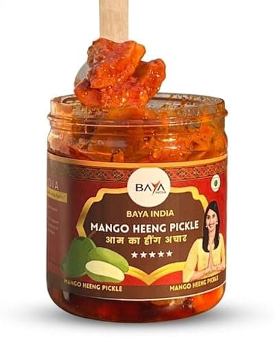 Baya India Hing Mango Pickle | Aam ka Hing Achar in Mustard Oil | Spicy & Tangy Homemade Style Pickle with Red Chilli & Salt | Traditional Indian Achar | No Preservatives | No Garlic No Onion (350g) — image 2