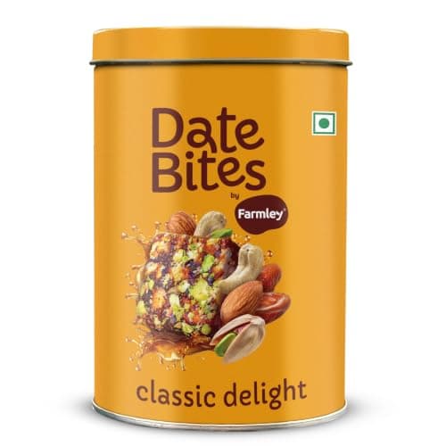 Farmley Date Bites I Dates Barfi Made with Dates, Pista, Cashews, Almonds, Honey and Pure Ghee I Dry Fruits Nuts, Healthy Snacks Sweets,Gluten Free, No Added Sugar (200g, Dates Bites Jar)