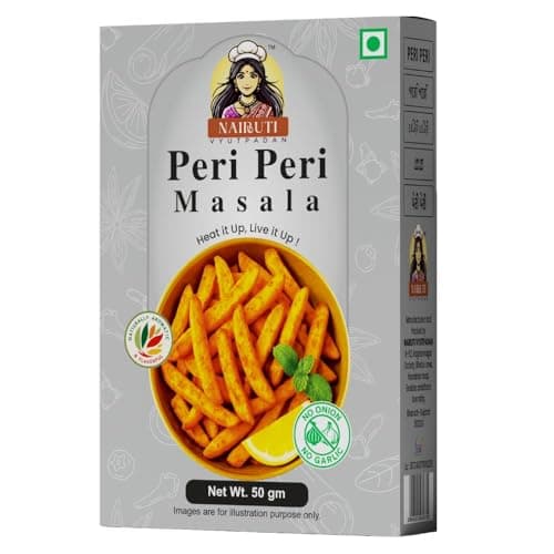 Nairuti Vyutpadan Jain Peri Peri Masala 50g | No Onion No Garlic | Jain-Friendly Satvik Spice Blend | Tangy & Spicy Seasoning for Snacks, Fries, Popcorn, Makhana & Chips | Pure & Natural