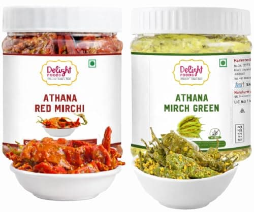 Delight Foods Athana Red & Green Mirch Pickles Achar 500g (250g X 2) | Masala Pickle | Chilli Pickle | Mustard Oil Pickle Achar | Sarso Tel | No Garlic — image 2