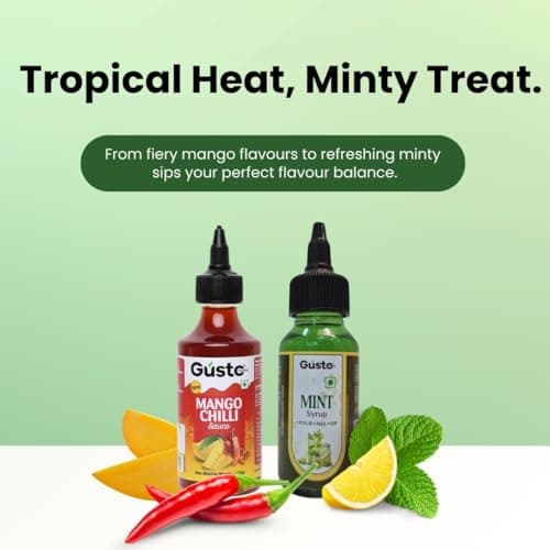 Gusto Foods Mango Chilli Mint Delight (Mango Chili + Mint Syrup) | Salad Dressing, Dipping Sauce & Seasoning | For Iced Teas, Mocktails, Cocktails Drinks, Juices | Refreshing Flavour Concentrate — image 3