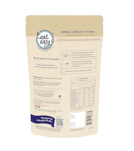 Eat Easy Ready To Eat Aamras, 65gm (Pack of 1) | Freeze Dehydrated Instant Alphanso Pure Mango Pulp | Just Add Water | No Preservatives, No Added Artificial Colours & Flavour For Hostel, Trekking, Campign, Travel — image 2