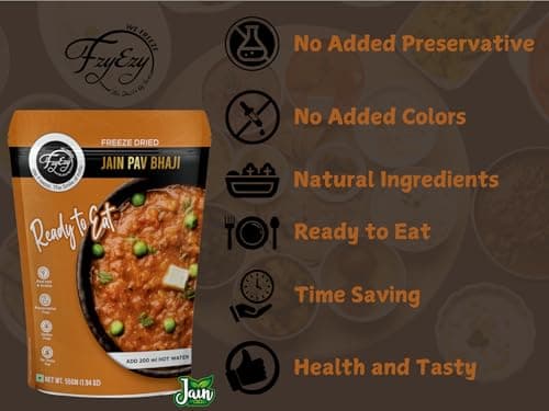 FzyEzy Freeze-Dried Jain Pav Bhaji – 55g | Indian Classic Snack Delight | No Onion, No Garlic | Pure Veg | Gluten-Free | Preservative-Free | Instant Mumbai Street Food — image 5