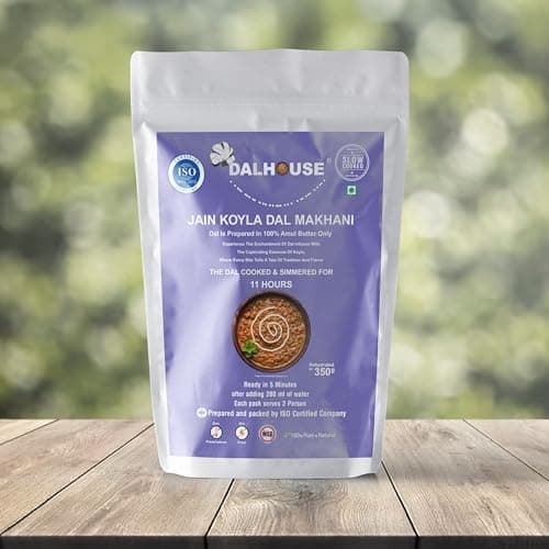DALHOUSE Jain Koyla Dal Makhani — Ready to Eat | Just Heat and Eat | Restaurent Style Pure Veg Dal Makhni | Cream and Kidney Beans | No Added Perservatives | No Onion, No Garlic | Ready to Cook Travel Food