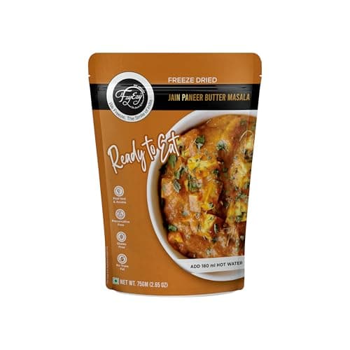 FzyEzy Freeze-Dried Jain Paneer Butter Masala – 75g | Instant Jain Indian Cuisine | Authentic No Onion, No Garlic Paneer Butter Masala Gravy | Jain Vegetarian Gourmet Delight | Ready-to-Eat | Gluten-Free | Preservative-Free Meal