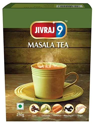 Jivraj 9 Masala Tea Powder with Cardamom, Cinnamon, Ginger, Clove and Black Pepper, 250 g, Pack of 1