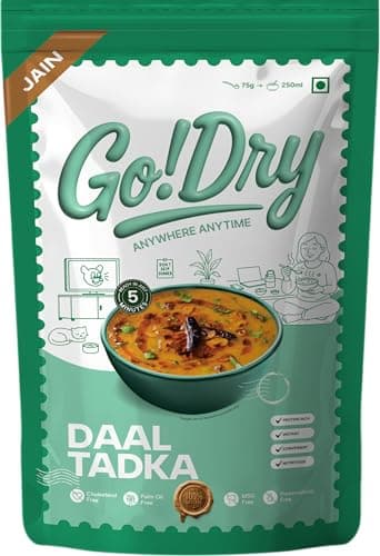 Go!Dry Jain Dal Tadka | Ready to Eat Indian Meal | No Onion No Garlic | No Preservatives & No Palm Oil | 75g