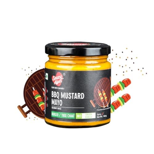 Saucy Affair NONG Barbeque Sauce | Tandoori Sauce | BBQ Sauce | Spicy Smoky Sauce for Chicken Grill & Paneer | BBQ Mustard Mayo | Ready-to-Eat | No Onion, No Garlic (NONG), 160 gram