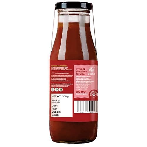 Zama Organic Jain Tomato Ketchup 300g Pack of 2 Glass Bottles | No Onion No Garlic Tomato Sauce | Made from Real Tomatoes, Tangy Rich Taste | No Preservatives, Traditionally Produced | For Snacks & Meals — image 3