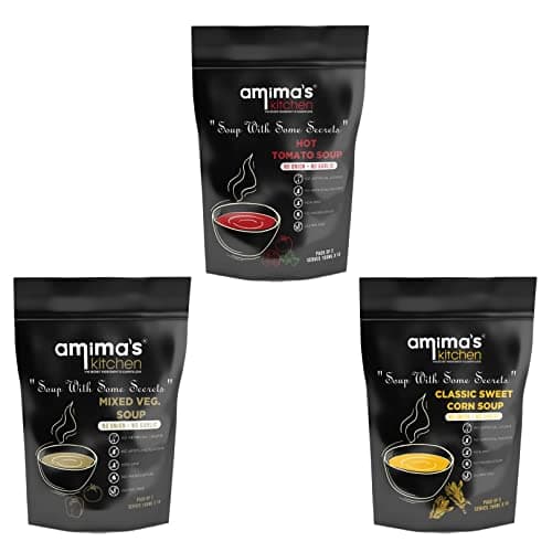 Amima's Kitchen Combo Of Hot Tomato + Mixed Veg. + Classic Sweet Corn Jain Soup (No Onion No Garlic) - 100 Grams (Pack of 3) | Instant Soup Mix Powder | Ready To Cook | No Artificial Flavour & Colour | Gluten Free | Non GMO | Healthy Soup