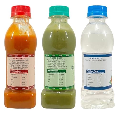 Fruvanta Jain Sauce Without Onion/garlic/Potato, Green Chilli Sauce (200gm), Red Chilli Sauce (200gm) and vinegar (200gm) (Pack of 3) — image 2