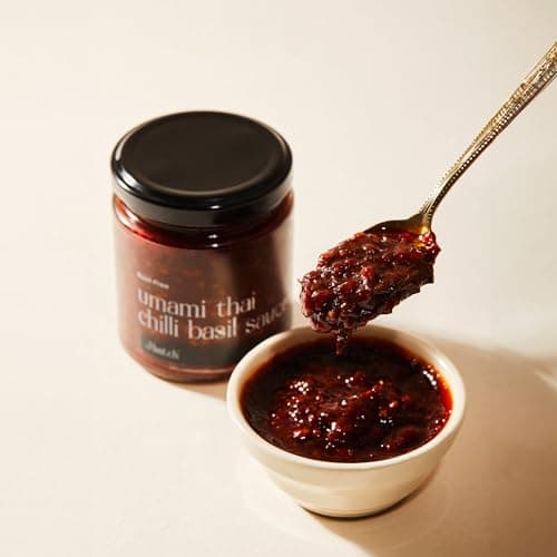 Small Batch Root Free Umami Thai Chilli Basil Sauce, Jain Friendly, No Onion No Garlic, Gourmet Condiment, Spread, Marinate, Saute, Stir-Fry, Dip, Paneer, Tofu, Roti, Pizza, Jbatch - 180gms — image 3