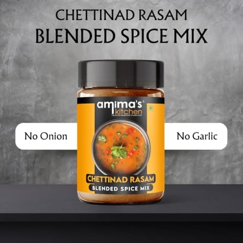 Amima's Kitchen Combo Of Bisi Bele Bhaat + Chettinad Rasam Jain Spice Mix (No Onion No Garlic) – 100 Grams (Pack of 2) | Blended Spice Mix | For Healthy and Delicious Cooking | No Synthetic Flavour & Color | Ready Masala Powder — image 7