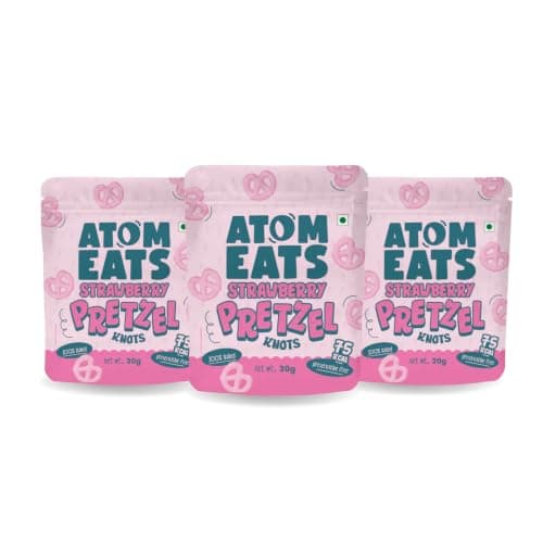 Atom Eats | Strawberry Pretzels 30g | Pack of 1 | Mini Pretzel Knots | Luxurious Strawberry Flavoured , Elegant Swirls - Perfect Gourmet Snack for Coffee, Wine, and Desserts - Imported Gift Quality | 100% Baked | Preservative Free