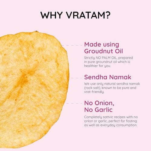 Vratam Potato Wafers | Healthy Namkeen Snacks for Diet | No Onion No Garlic No Palm Oil | Homemade Tasty Potato Chips Made in Groundnut Oil | Sendha Namak Aloo Chips 110G (pack of 1) — image 5