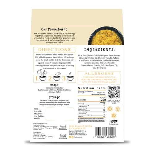 Indic Roots Toor Dal & Moong Dal Khichdi |Instant Food | Healthy | Ready to Eat Full Meal | Gluten Free | No Preservatives, All Natural, Packed Food with no Onion Garlic (Pack of 4) — image 2
