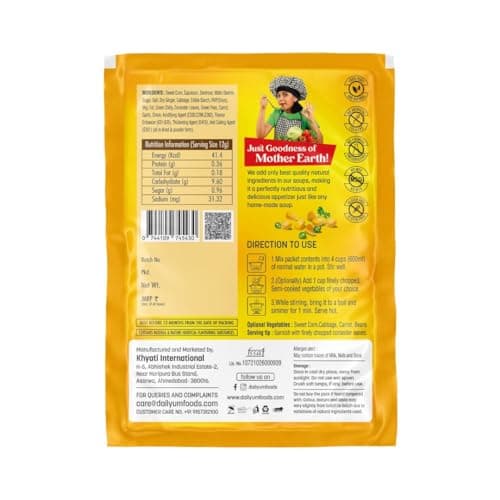 Dailyum Instant Sweet Corn Soup | Pack of 5 | Ready To cook Instant Soup |100% Natural | No MSG | No Chemical Preservatives | No artificial Flavours | Each 50g pack Serves 4 — image 4