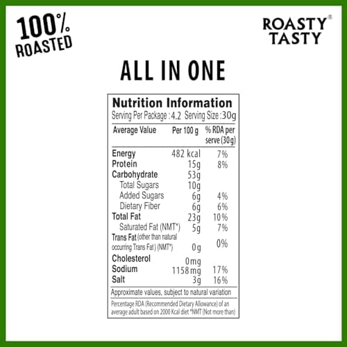Roasty Tasty All in One | No Onion No Garlic Roasted Namkeen Mix | Healthy Indian Snack with Peanuts, Millets, Dry Fruits 125g x 3 Packs — image 6