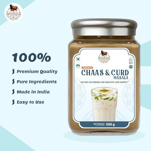 Kamdhenu Gauveda Panjabi Chaas Masala| Gujarati Chaas Masala | Blend With Natural Ingredients Cumin, Coriander, Pudina, Salt, Jeera | No Preservatives | No Onion No Garlic | Pack In Premium Organic Glass Jar With Steel Cap (500g, Chaas & Curd Masala) — image 7