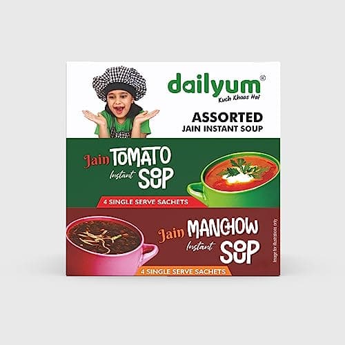 Dailyum Jain Instant Assorted Soup|Tomato and Manchow Soup| 8 Single Serve Sachets,4 Each | Just Boil-Stir-Sip | 12g Each Sip-A-Soup| Natural | No MSG | Pack of 2 Box — image 5