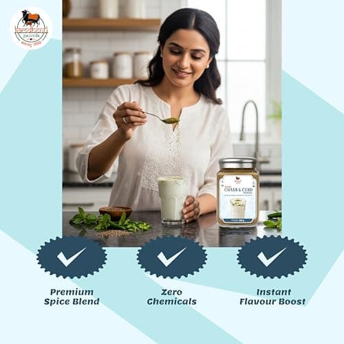 Kamdhenu Gauveda Panjabi Chaas Masala| Gujarati Chaas Masala | Blend With Natural Ingredients Cumin, Coriander, Pudina, Salt, Jeera | No Preservatives | No Onion No Garlic | Pack In Premium Organic Glass Jar With Steel Cap (500g, Chaas & Curd Masala) — image 5