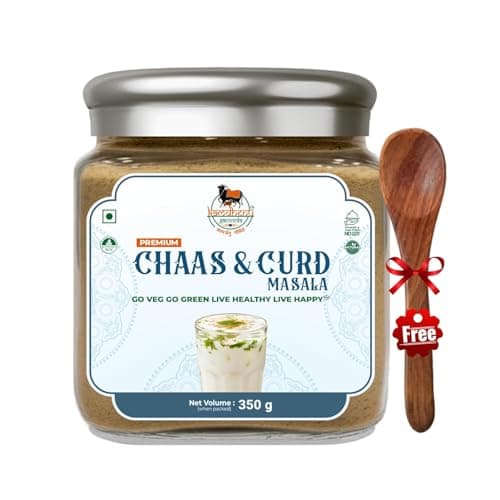 Satvik Sanatani Sawaminaryan, Jain, Vegan Tangy Street-Style Panjabi Chaas Masala | Gujarati Chaas Masala | Blend Natural Ingredients Cumin, Coriander, Pudina, Pink & Black Salt | No Preservatives | FSSAI Certified | No Onion No Garlic | Pack In Premium Organic 350g Glass Jar With Steel Cap (Chaas & Curd Masala)