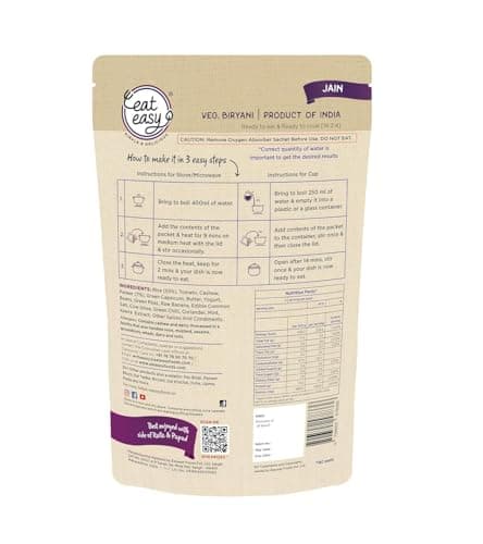 Eat Easy Ready To Eat Jain Veg Biryani- 95gm (Pack of 2) | Freeze Dehydrated, No Moisture, Lightweight, Instant Spiced Vegetable Rice with Cow Ghee & Paneer | No Onion, No Garlic, Just Add Water & Cook Food for Quick Lunch, Dinner — image 2