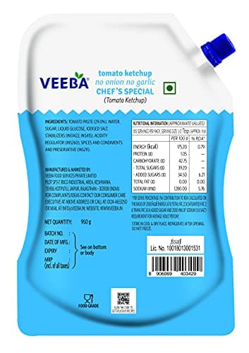 VEEBA Pasta and Pizza Sauce - No Onion No Garlic, 280Gram, Tomato Ketchup - No Onion No Garlic Chef's Special (900Gram) — image 2