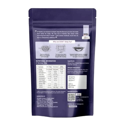 NAMKII Baked Flaxseed Mathri | Baked Not Fried, No Maida, No Palm Oil | Zero Trans Fat, Low Saturated Fat | Healthy Snacks, Mathri, Namkeen | Perfect for tea-time snacking, mid-night cravings, or tiffins | 175 g (Pack of 1) — image 2