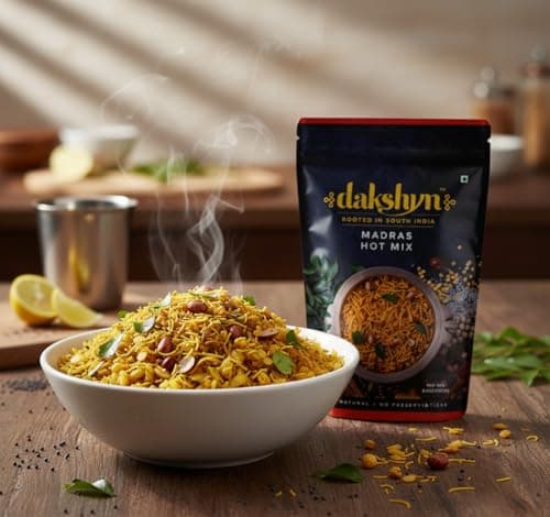 Dakshyn Madras Hot Mix Farsan Snacks Namkeen (250g x Pack of 2) | Jain Snacks No Onion No Garlic | South Indian Spicy Mixture | High in Protein | No Palm Oil | Vegan & Gluten Free — image 8