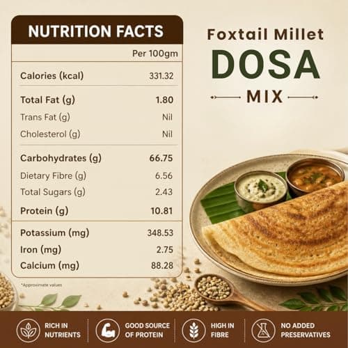 ASMIN Foxtail Millet Dosa Mix 200g | No Maida,No Palm Oil | Zero Cholesterol | No Presevatives | High Protein & High Fiber | Ready to Cook Healthy Millet Dosa Premix — image 2