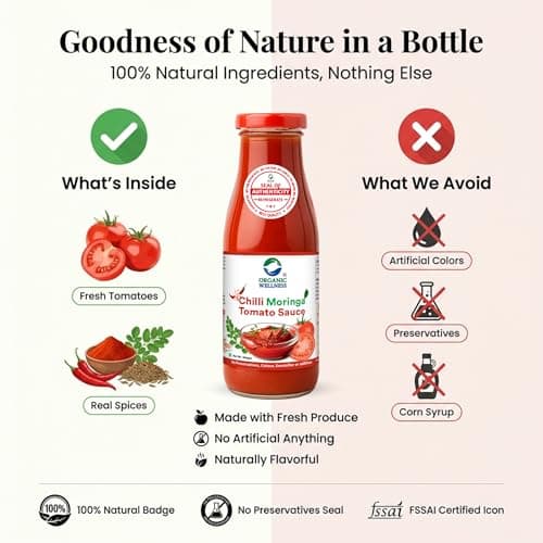 Organic Wellness Moringa Tomato Red Chilli Sauce Bottle I No Added Preservatives Or Colors | All Natural Ingredients | No Onion & Garlic |100% Veg & Fresh Tomatoes Used (350 Gram - Pack Of 1) — image 2