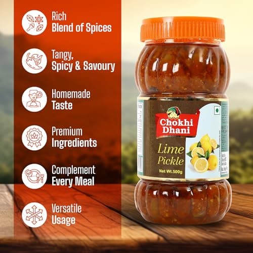 Chokhi Dhani Spicy Lime Pickle Pack of 2 (500g Each) | Nimbu Achar | Oil Free Lemon Pickle | No Onion No Garlic | Tangy & Spicy Indian Pickle | Homemade Taste — image 4