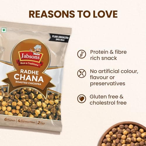 Jabsons Roasted Chana Radhe Plain, 200gm| pack of 9| 100% roasted | No Onion No Garlic | Crunchy Protein Snacks Bhuna Chana Ready to eat Unsalted — image 6
