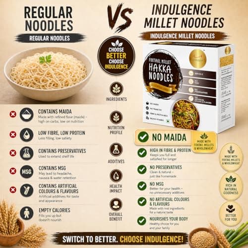 Indulgence Foxtail Millet Hakka Noodles 400g (Pack of 2) | Healthy Alternative | No Maida | Rich in Antioxidants | Tasty & Versatile | Instant Food | Ready to Cook | Serves 2 — image 5