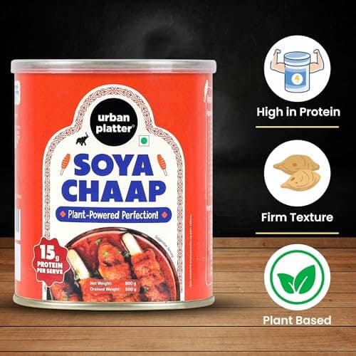 Urban Platter Soya Chaap in Brine, 800g (Canned | Chunks on Stick | Drained Weight - 500g, Rich in Plant Protein| Soy Chap) — image 5
