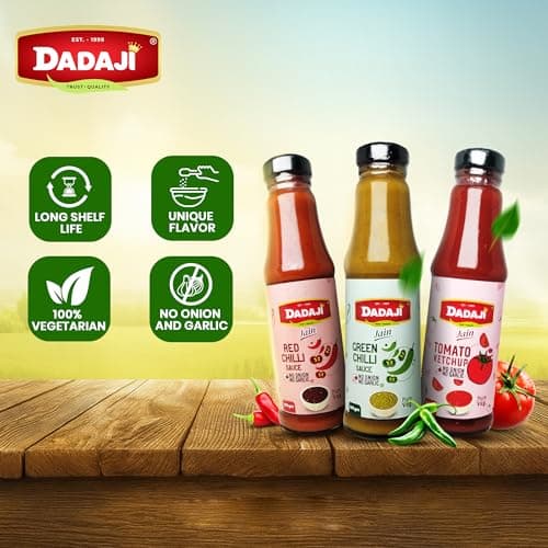 Dadaji Trio JAIN Sauce Combo | Jain Green Chilli, Jain Tomato Ketchup, Jain Red Chilli Sauce | No Onion & Garlic | Bold Asian Flavours | Spicy, Tangy & Tasty | Clear Ingredients | No MSG or Trans Fats | 200gm each — image 3
