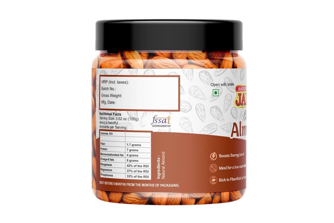 Aadeshwar Jain Almonds Whole (100gram) | Real Nuts, High In Fiber, Badam Giri, Rich In Protein, Magnesium, Phosphorus And Dietary Fibre, Nuts & Dry Fruits ([100gm X 1 ] pack of 1) — image 2