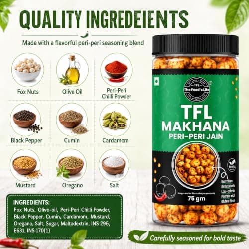 The Food's Life Peri Peri Jain Makhana | Roasted Lotus Seeds | Protein & Calcium-Rich | Gluten-Free | No Onion & Garlic | Healthy Snack 75g | Pack of 1 — image 6
