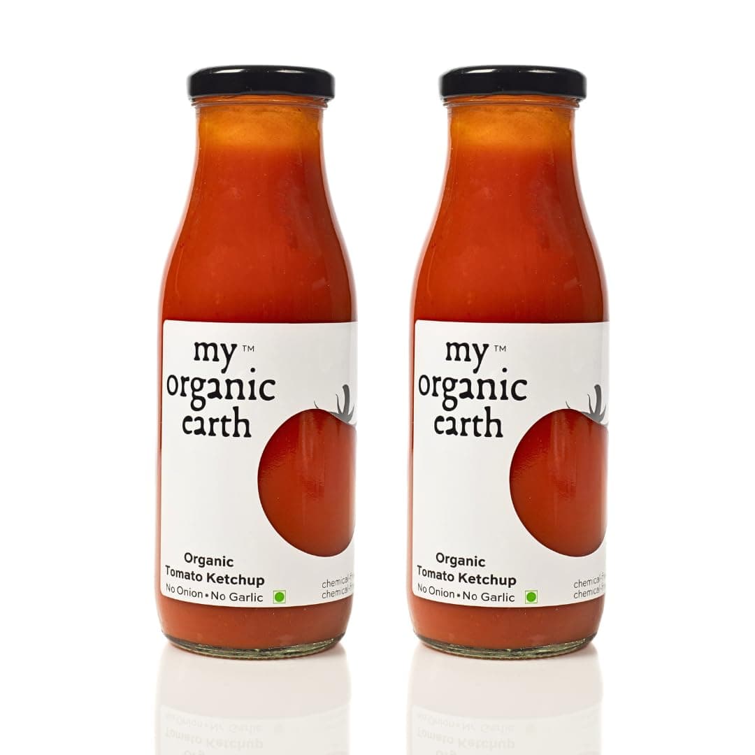 My Organic Earth - Jain Tomato Ketchup (Pack of 2) | No Onion No Garlic Tomato Ketchup | Low on Sugar | Certified Organic Tomatoes | (300gm x 2)