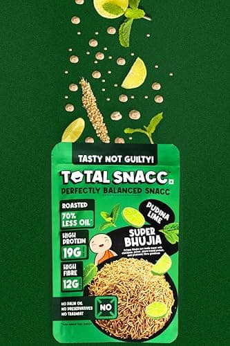 TOTAL SNACC Tangy Lime Combo (125g x 2 Packs) | High Protein 19g | High Fibre 12g | Roasted Not Fried | 70% Less Oil | No Palm Oil | Lime Pudina Super bhujia & Lime Chilli Wholesome Jorgaram | Baked Namkeen | Baked Bhujia | Healthy Snacks | Millet Snacks | No Preservatives | Zero Cholestrol | Diabetic Friendly — image 7