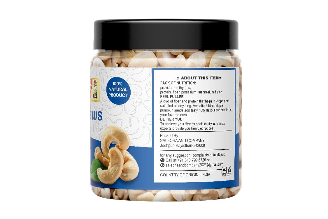 Aadeshwar Jain Cashews | Whole Cashew Nuts | Premium Kaju | Dry Fruits rich in Protein | Rich in Fibre | Healthy Snacks | 100% Natural Dry Fruit (250g) — image 3